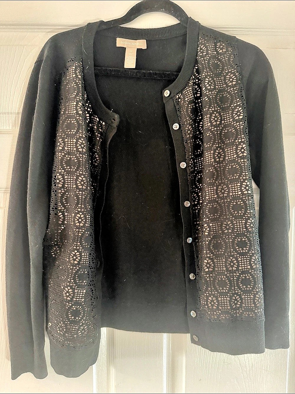 Banana Republic Mercerized Knit Cardigan Geometric Cardigan Black Size Medium
